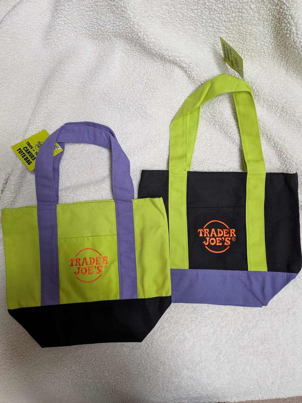 Trader Joe's Lime & Purple Colorblock Tote Bag